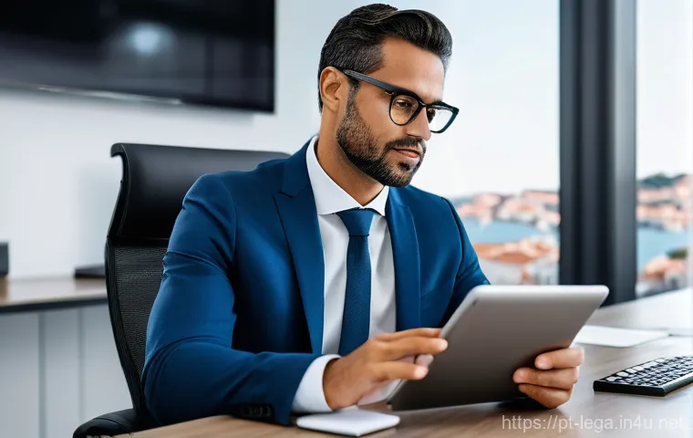 법무사 초보 실무 연습 케이스 - **Prompt: "A young, determined Portuguese lawyer, in their late 20s or early 30s, is diligently stud...