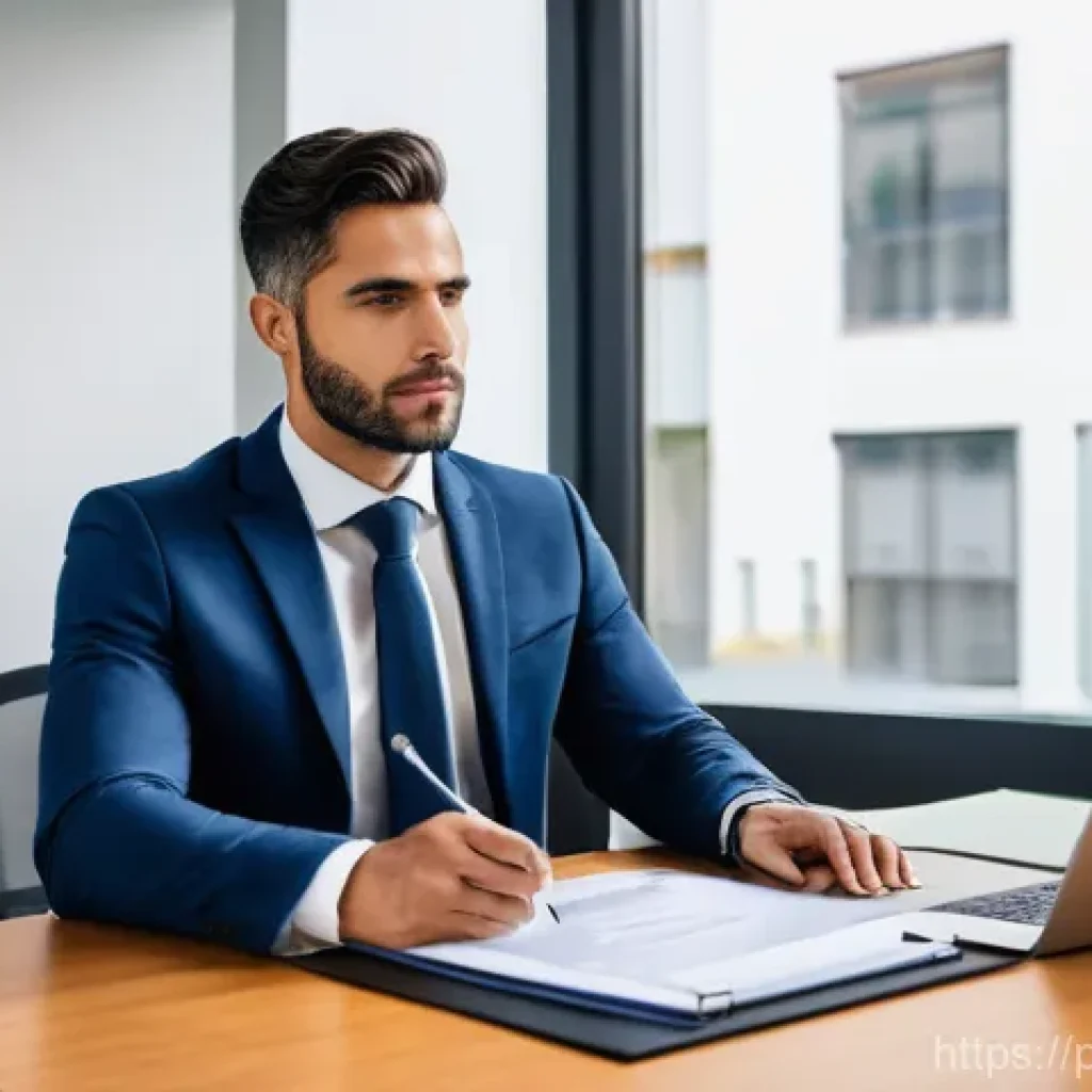 법무사로서 정리해야 할 주요 법률 문서 - **Prompt:** A Portuguese male or female solicitor, professionally dressed in a modern office, is sit...