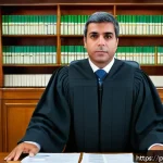 Home 23 법무사 시험 중 부동산 관련 과목 공부법 - A detailed courtroom scene showing a Brazilian judicial officer (official de justiça) in professiona...